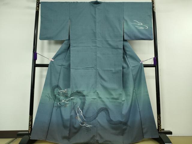 平和屋着物●極上　訪問着　紬地　手描き　龍　暈し染め　金彩　逸品　DZAB7626kh6｜平和屋