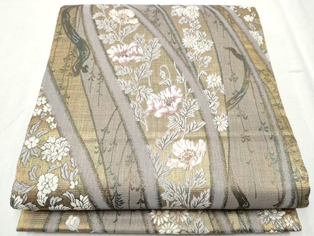 長閑やかさ屋御召しもの●六通柄袋帯 唐織 枝花文 金糸 正絹 珠玉 CABD0649hy
