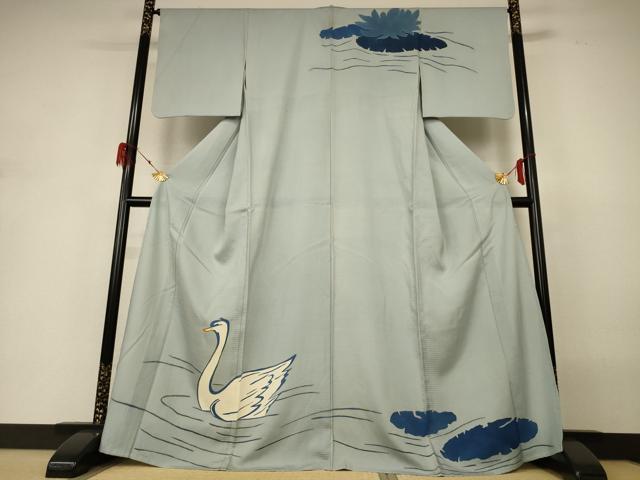 長閑やかさ屋御召しもの＊夏物 短い訪問着 絽 鵠 正絹 珠玉 AABH3913jd
