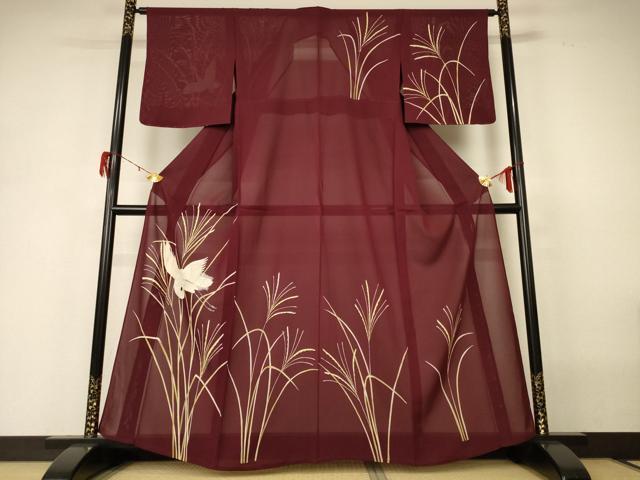 長閑やかさ屋御召しもの＊夏物 短い訪問着 絽 花鳥文 正絹 珠玉 AABH3925jd