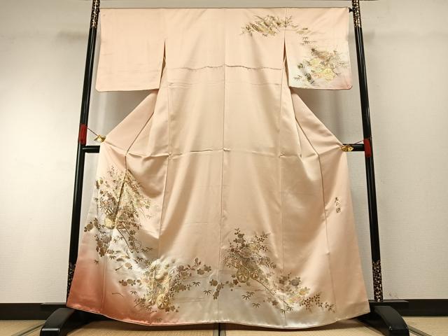 長閑やかさ屋お召しもの●金彩友禅 御前上等手なみ者・細工人・和田光正 短い訪問着 顕花植物文 暈し染め 現ナマ彩 正絹 珠玉 AABH4643fy