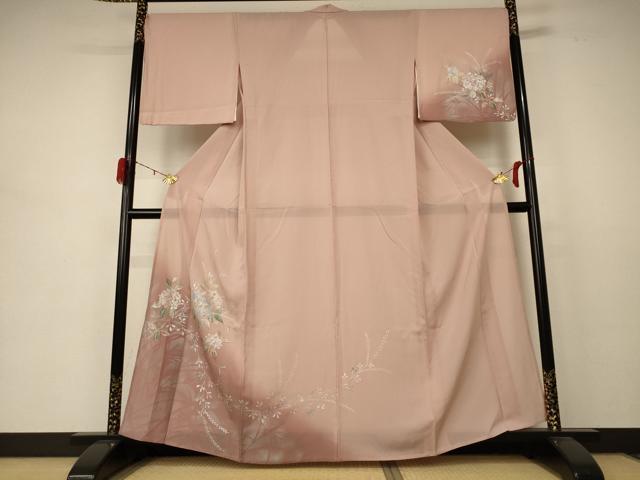 長閑やかさ屋御召しもの＊夏物 短い訪問着 絽 アジサイ 暈し染め 銀彩 正絹 珠玉 AABD3300jd