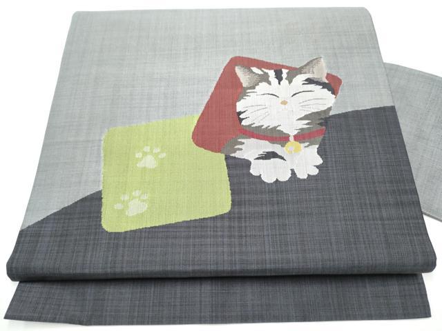 平和屋着物●九寸名古屋帯　猫　色紙重ね文　正絹　逸品　CABF5282hy｜平和屋