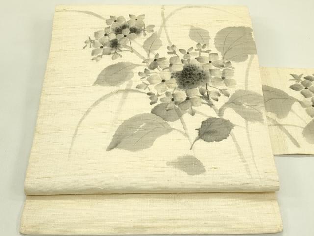 平和屋着物＊夏物 九寸名古屋帯 作家物 手描き 紫陽花 麻 逸品 CABI5441rv｜平和屋