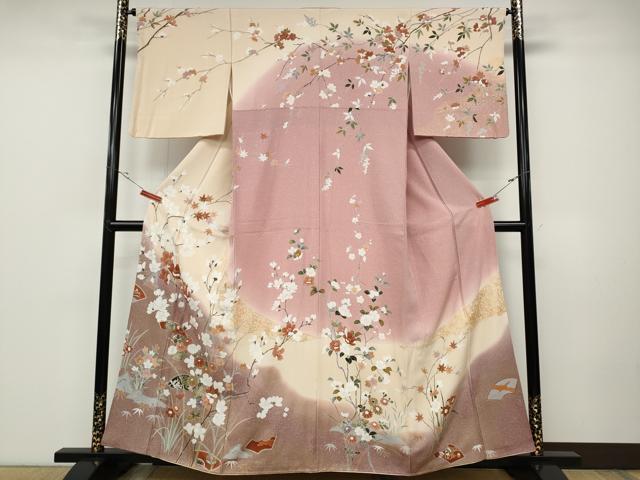 長閑やかさ屋御召しもの●短い訪問着 西洋紙枝花文 暈し染め 現ナマ彩 正絹 珠玉 CABD0204ut