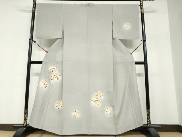 長閑やかさ屋御召しもの▽銀座きしや 短い訪問着 単衣 駒刺しゅう 雪輪宝尽くし顕花植物文 金彩 正絹 珠玉 未当て嵌める DABF1953ud