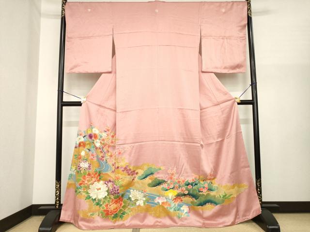 平和屋着物●豪華色留袖　流水花文　金彩　正絹　逸品　AABI8802ck｜平和屋
