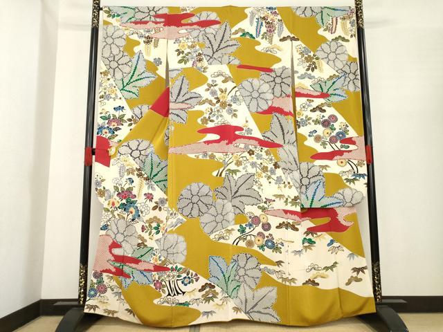 平和屋着物●豪華振袖　型染め　松皮菱花文　正絹　逸品　AABE9214ck｜平和屋