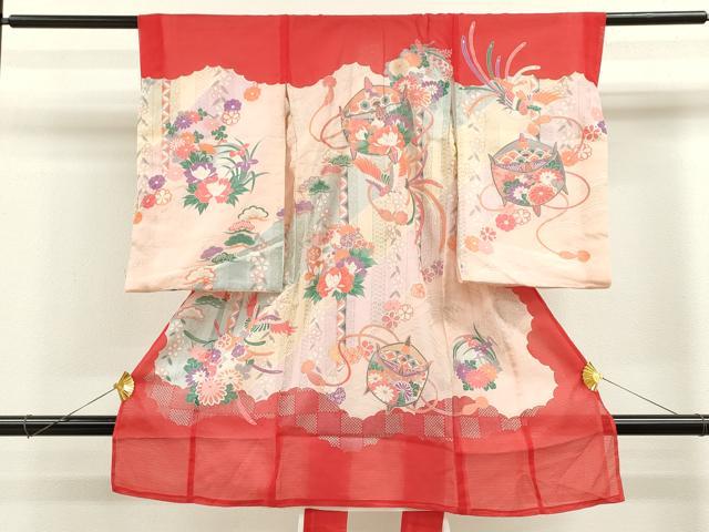 平和屋着物＊夏物 お宮参り 女の子 祝着 産着 初着 のしめ 絽 糸車鳳凰草花文 銀彩 逸品 CAAZ6973ze｜平和屋
