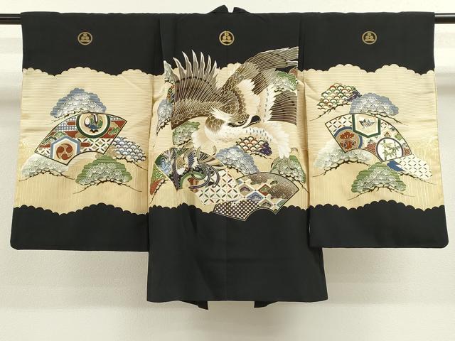 平和屋着物[]七五三　男の子　羽織　鷹　鳳凰吉祥松文　金彩　洗える着物　CAAZ6976ze｜平和屋