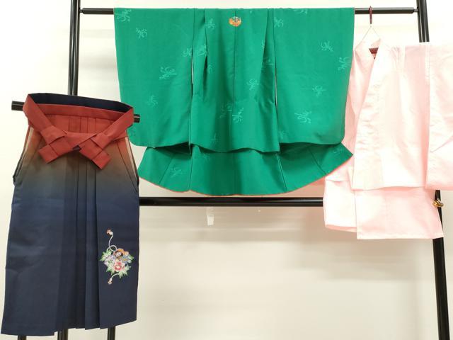 長閑やかさ屋御召しもの[]七五三 うしろ帯 ７歳 祝着 四つ身 長襦袢・行灯袴仕掛ける 寿字地紋 不易流行色 洗える御召しもの CAAZ7014ze