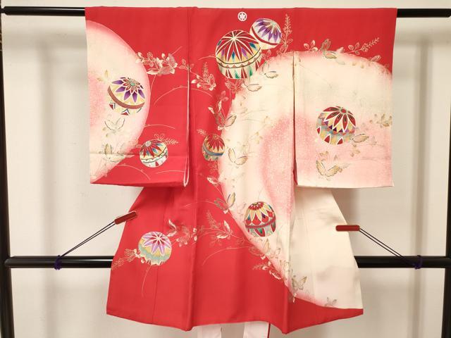 平和屋着物[]お宮参り　女の子　祝着　産着　初着　のしめ　鞠花蝶文　暈し染め　金銀彩　逸品　DAAY3213ma｜平和屋