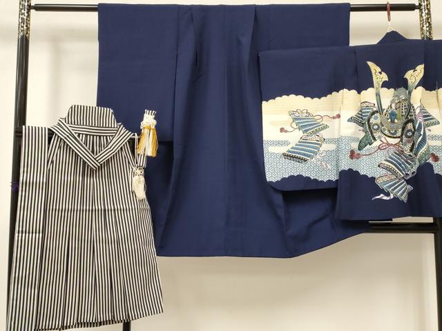長閑やかさ屋御召しもの[]七五三 御坊っちゃん 祝着・羽織・行灯袴・小物仕掛ける 駒刺しゅう 龍 兜 金彩 洗える御召しもの DAAY3238ma