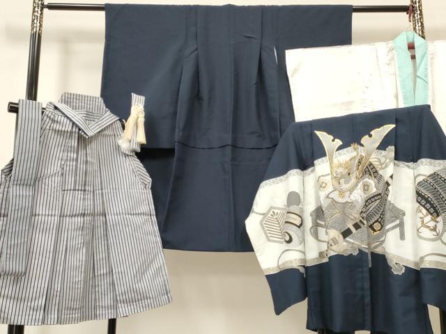 長閑やかさ屋御召しもの[]七五三 御坊っちゃん 祝着・羽織・長襦袢(単衣)・行灯袴・小物仕掛ける 龍 兜 金彩 洗える御召しもの DAAY3241ma