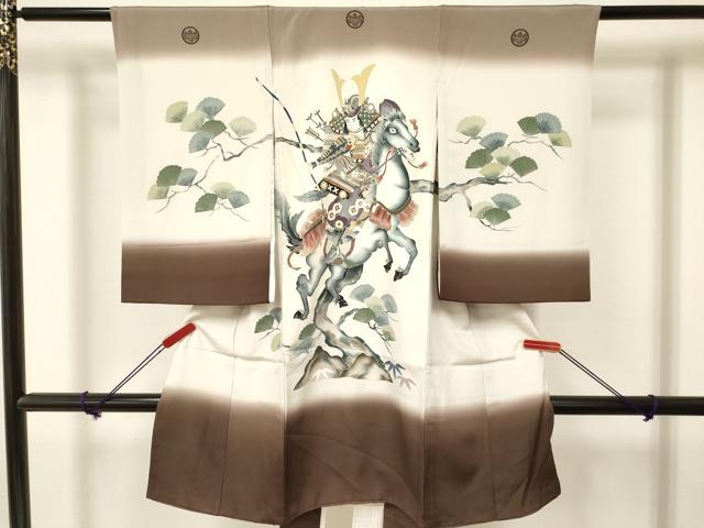 平和屋着物[]お宮参り　男の子　祝着　産着　初着　のしめ　武士　松文　暈し染め　逸品　DAAY3206ma｜平和屋