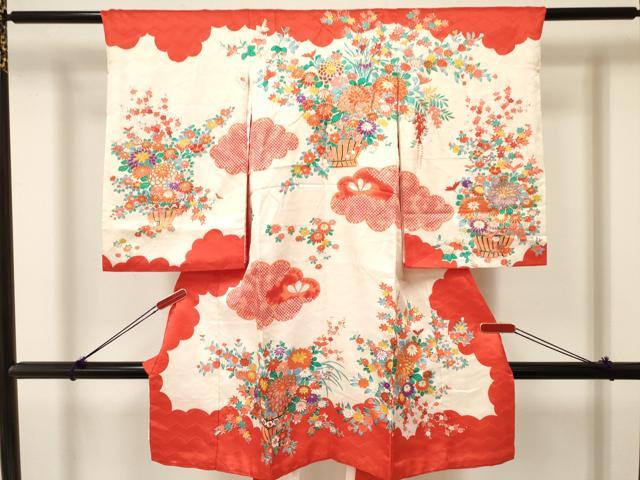 平和屋着物[]お宮参り　女の子　祝着　産着　初着　のしめ　花籠文　金彩　逸品　DAAY3211ma｜平和屋
