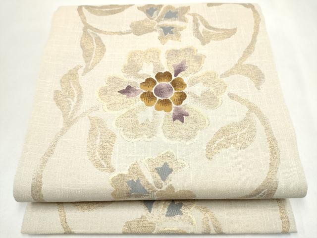 平和屋着物▽六通柄袋帯　スリーシーズン　春夏秋　衣名世　花唐草文　金糸　正絹　逸品　CABK5817hy｜平和屋