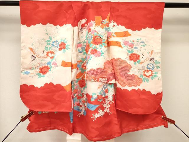 長閑やかさ屋御召しもの[]七五三 うしろ帯 ３歳 祝着 参身 駒刺しゅう 飛鶴花文 金彩 珠玉 DAAY3096ma