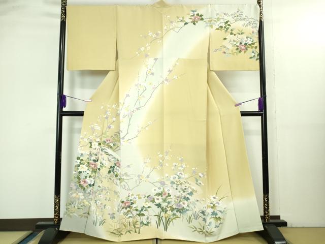 長閑やかさ屋中央局●飛び切り 短い訪問着 見晴らし花文 暈し染め 砥粉色地 珠玉 DZAB3502kh6