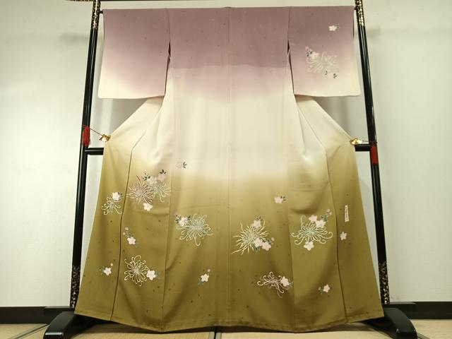 長閑やかさ屋御召しもの●分野的あやつり人形師 辻村寿三郎 ジュサブロー 短い訪問着 桜菊文 暈し染め 正絹 珠玉 AABH0814fy