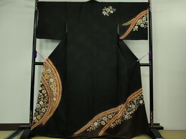 長閑やかさ屋中央局●飛び切り 短い訪問着 辻が花 黒地 暈し染め 金通し地 珠玉 DZAB3515kh6
