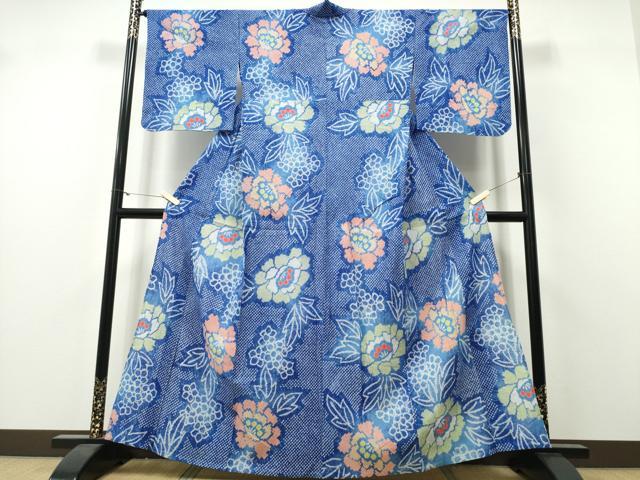 平和屋着物&there4;夏物　浴衣　有松鳴海絞り　舞牡丹紫陽花　綿　逸品　未使用　CABH1588ng｜平和屋