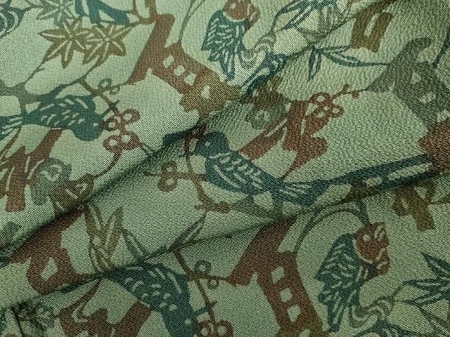 平和屋着物●上質な小紋 型染め 春夏秋冬 花鳥文 魚 鬼しぼ縮緬 正絹 逸品 AABH3732cs