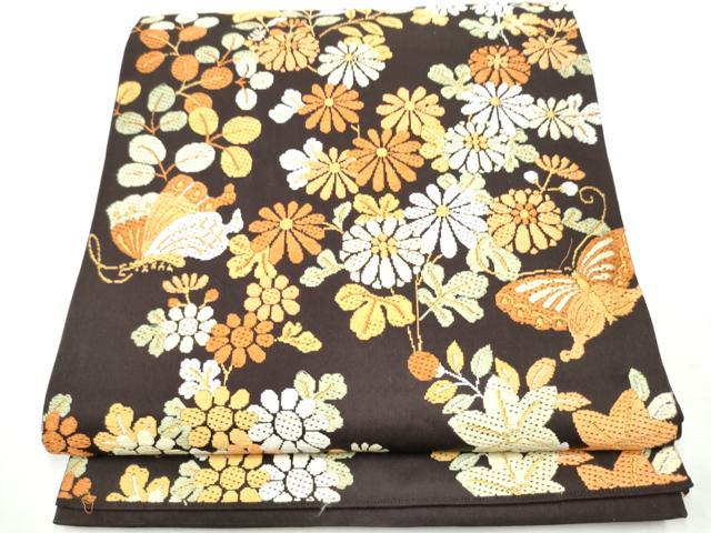 長閑やかさ屋御召しもの●六通柄袋帯 唐織 花蝶文 正絹 珠玉 CABF8717hy