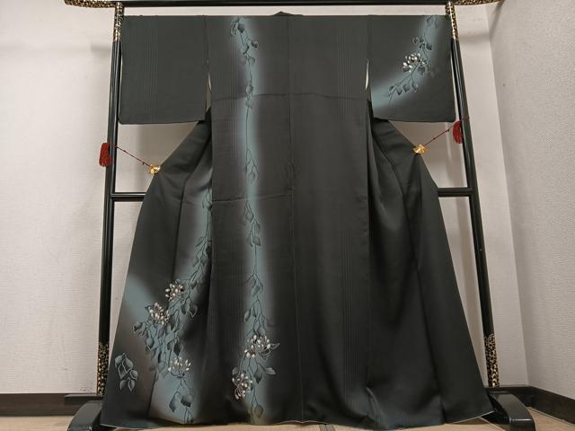 平和屋着物●京都の名門ブランド　銀花仙　訪問着　桜蘭　暈し染め　黒地　正絹　逸品　AABH3873ph｜平和屋