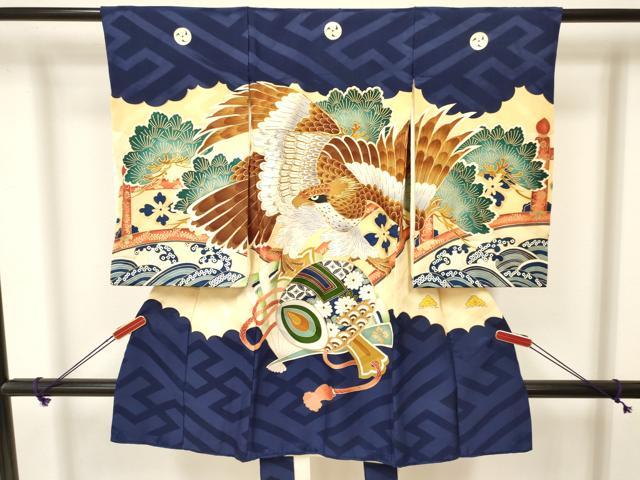 平和屋着物[]お宮参り　男の子　祝着　産着　初着　のしめ　鷹　鷲　打ち出の小槌　花松文　金彩　逸品　DAAY3188ma｜平和屋