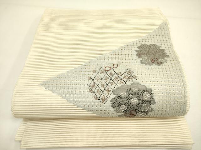 平和屋着物*夏物 絽綴れ 八寸名古屋帯 刺し子 抽象花文 正絹 逸品 DAAY2967op|平和屋