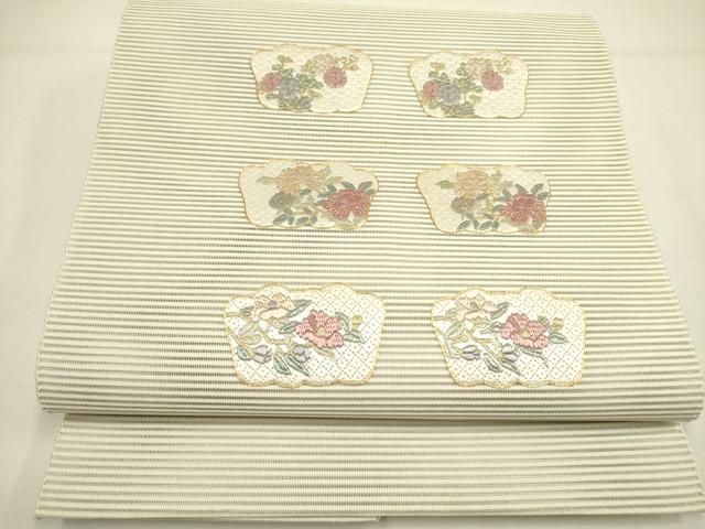 平和屋着物＊夏物 絽綴れ 八寸名古屋帯 絽刺し 区限刺繍 総刺繍 草花 金糸 正絹 逸品 DAAY2908op｜平和屋