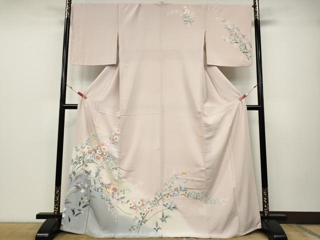 長閑やかさ屋お召しもの●短い訪問着 友禅 顕花植物文 暈し染め 正絹 珠玉 CABD0050ut