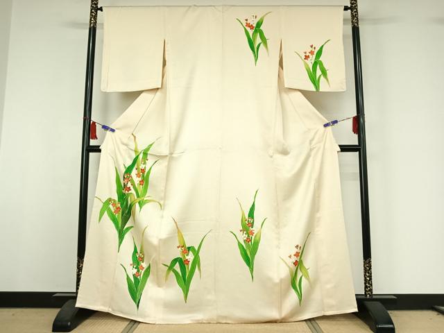 長閑やかさ屋御召しもの▽短い訪問着 単衣 被子植物文 金彩 正絹 珠玉 AABI5044jh