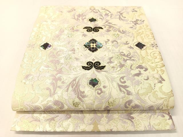 平和屋着物●螺鈿作家　藤本隆士　六通柄袋帯　花唐草文　金彩　正絹　逸品　CABI4098vp｜平和屋