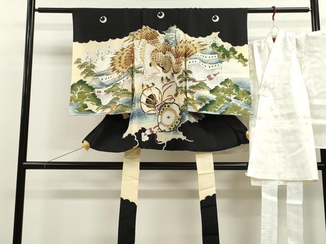 平和屋着物[]七五三　男の子　祝着・長襦袢セット　鷹　風景松文　金彩　逸品　CAAZ7141ze｜平和屋
