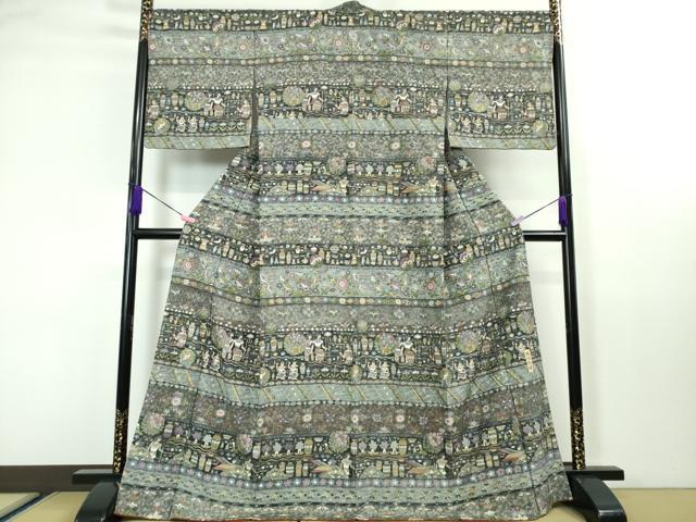 長閑やかさ屋中央局■御前上等 中国三大刺しゅう スワトウ刺しゅう 汕頭刺繍 蘇州刺しゅう 総刺しゅう 短い訪問着 古代人となり壁画文様 金糸 珠玉 DZAA3602kh5
