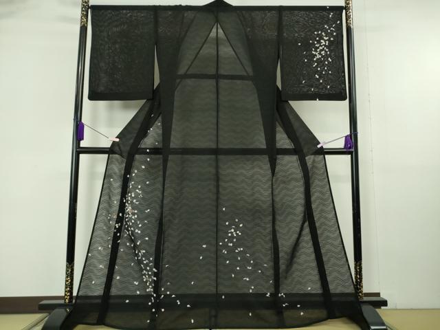 平和屋着物*極上 夏物 訪問着 絽 刺繍 椿 舞葉 黒地 逸品 DZAB6976kh6|平和屋