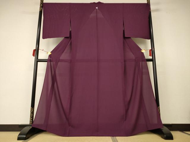長閑やかさ屋御召しもの＊夏物 色無地 絽 紫セピア色 正絹 珠玉 AABC6992jd