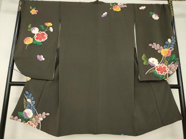 平和屋着物●小振袖　二尺袖　草花文　金彩　正絹　逸品　AABJ5774ck｜平和屋
