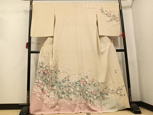 平和屋着物●京加賀友禅　百貫達雄　訪問着　枝花文　暈し染め　正絹　逸品　AABJ0075ph｜平和屋