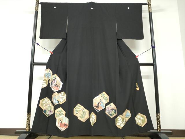 長閑やかさ屋御召しもの●金彩友禅絵描き 金彩の巫女寄せ師 堀省平 金煌織 黒留袖 長閑やかさ重要人物被子植物文 本金 銀彩 正絹 珠玉 DABD9855ud