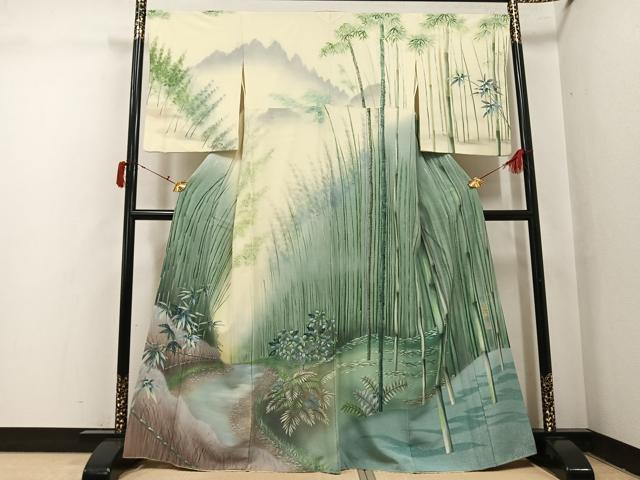 長閑やかさ屋御召しもの●短い訪問着 絵書き物 洛庵 墨付き 植物文 暈し染め 正絹 珠玉 AABJ0116ph