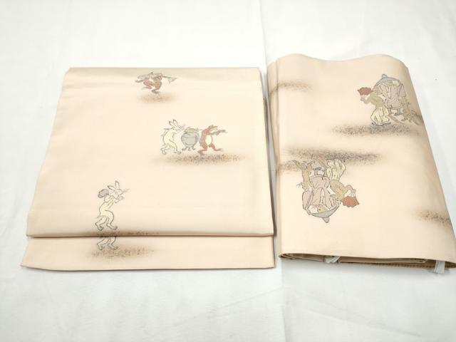 長閑やかさ屋御召しもの●京の高家・菱屋六右ェ門 つけ帯 野生生物ポンチ絵 金彩 正絹 珠玉 CABF8661hy