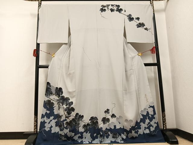 長閑やかさ屋御召しもの●皇室建築家 中村乃武夫 短い訪問着 グレープ唐草文 金彩 やまと誂製 正絹 珠玉 AABJ0118ph