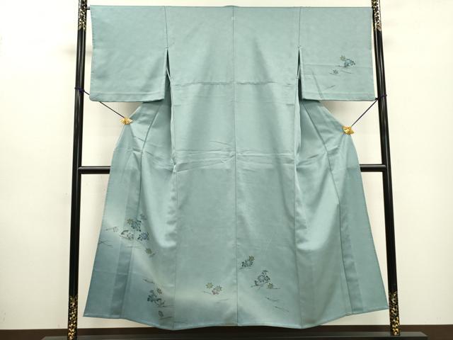 長閑やかさ屋御召しもの▽短い訪問着 単衣 墨付き 吹き寄せ花文 暈し染 金彩 洗える御召しもの DABD5924鉄