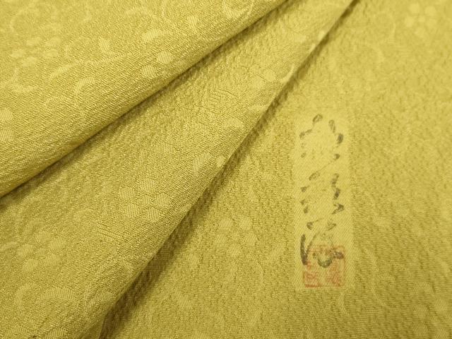 長閑やかさ屋お召しもの●御膳上等な色無地 書き手物 花唐草地紋 青朽葉色 正絹 珠玉 AABF6566cs レディースファッション-着物