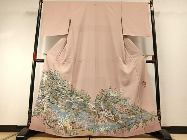 長閑やかさ屋御召しもの●晴れ晴れしい色留袖 友禅 絵描き物 見晴らし花文 暈し染め 正絹 珠玉 AABH0563fy