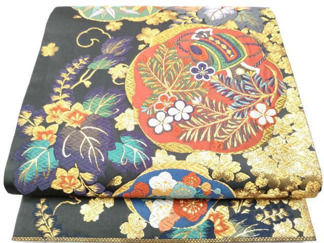 長閑やかさ屋お召しもの●六通柄袋帯 唐織 打ち出の小槌 顕花植物文 金糸 正絹 珠玉 CABI0104hy