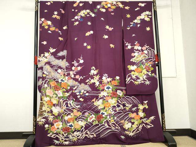 楽天市場】平和屋本店□極上 創業460年・千總 振袖 駒刺繍 枝花文 紺藍
